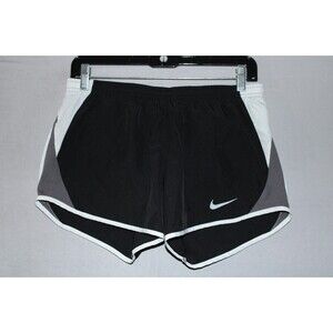 Nike Dri Fit Running Shorts Black White Trim Logo Lined Brief Pocket Small Gym